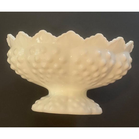 Fenton Candle Bowl 5 Candle Candleholder Hobnail Milk Glass Sawtooth 6.5" x 3.5" - Picture 4 of 7